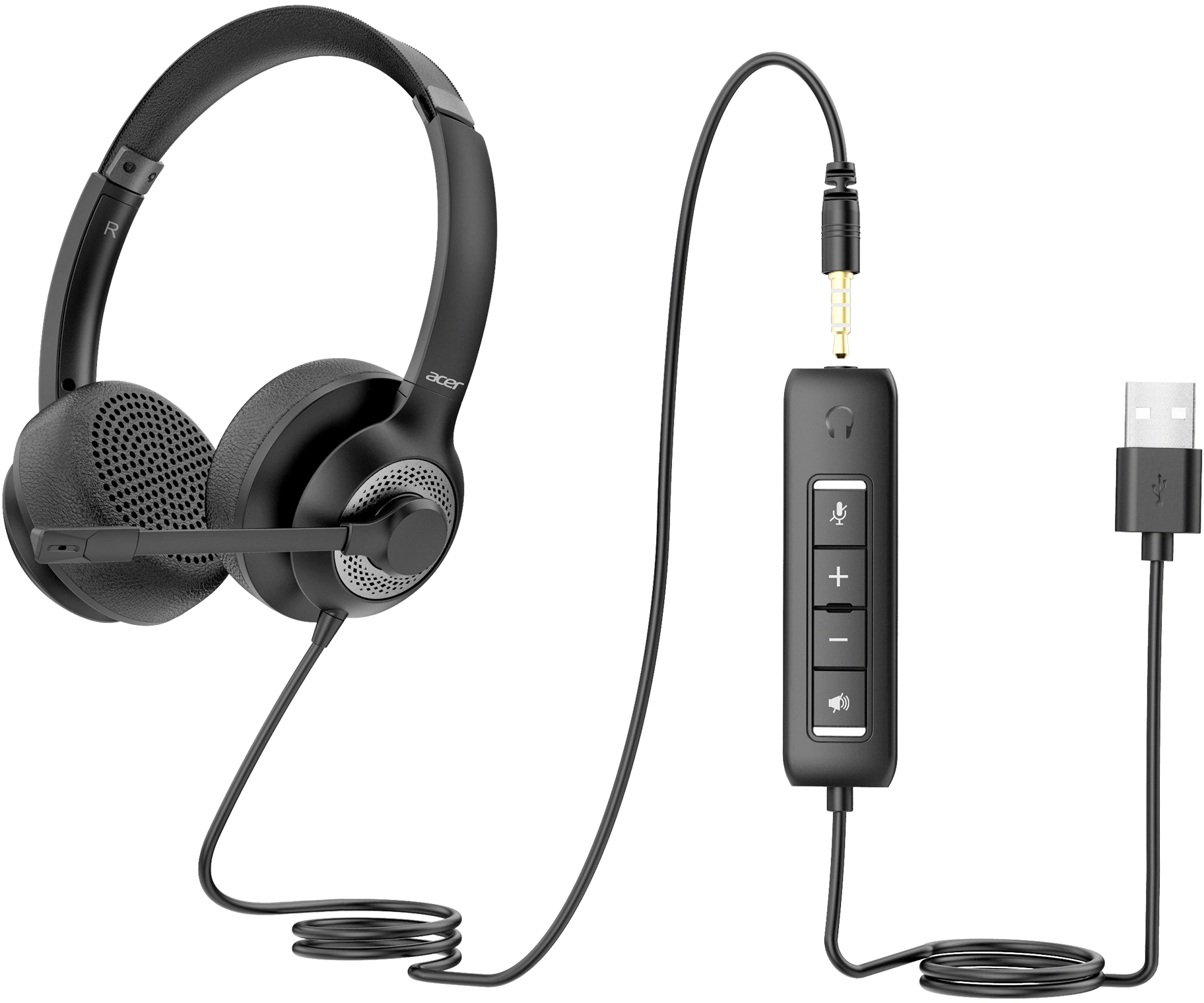 Наушники с микрофоном Acer OHW309 черный 2.8м накладные USB оголовье (ZL.HDSEE.004)
