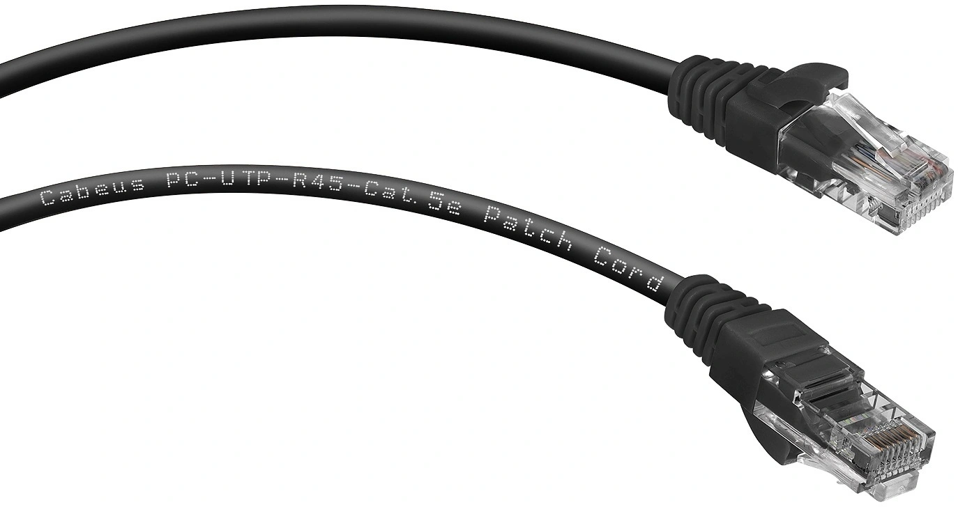 Патч-корд Cabeus PC-UTP-RJ45-CAT.5E-1M-BK U/UTP RJ-45 вил.-вилка RJ-45 кат.5E 1м черный ПВХ