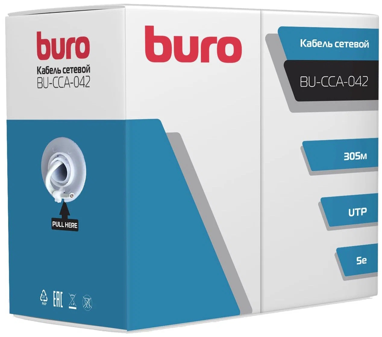 Кабель сетевой Buro BU-CCA-042 UTP 4 пары cat.5E solid 0.42мм CCA 305м серый
