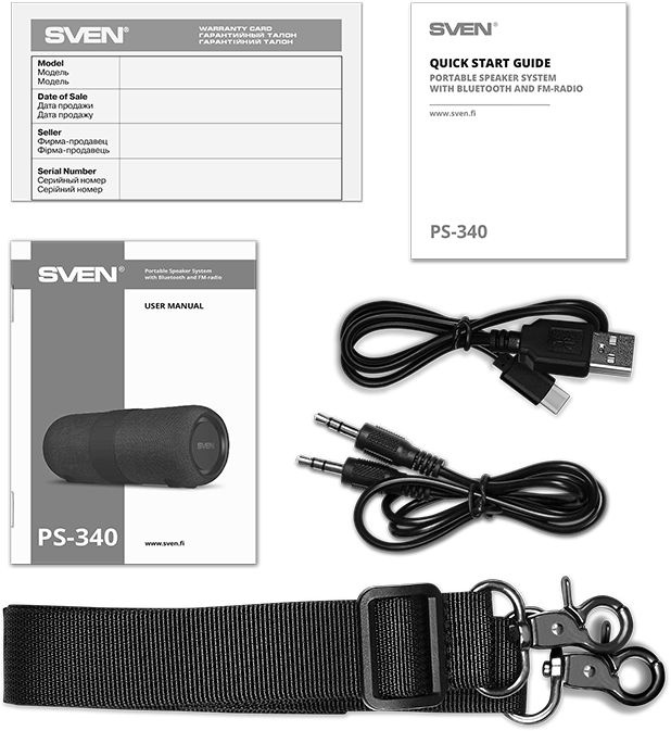 Колонка порт. Sven PS-340 черный 24W 2.0 BT/3.5Jack/USB 10м 3600mAh (SV-021283)
