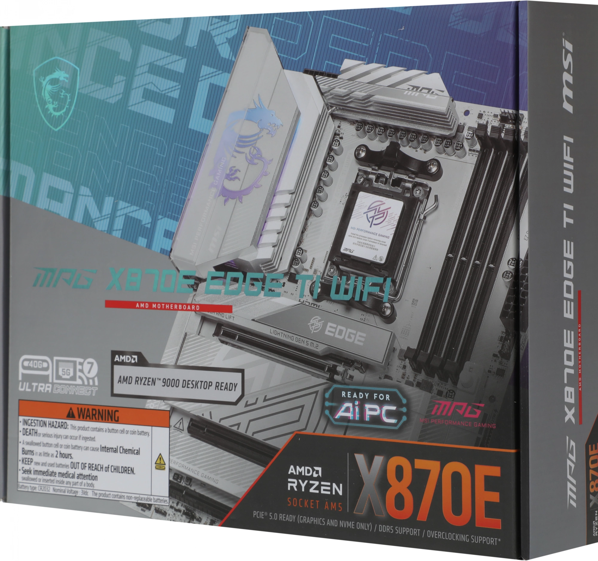Материнская плата MSI MPG X870E EDGE TI WIFI Socket AM5 AMD X870E 4xDDR5 ATX AC`97 8ch(7.1) 5Gigabit RAID+HDMI