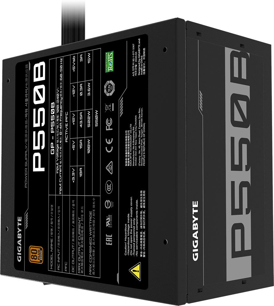 Блок питания Gigabyte ATX 550W GP-P550B 80+ bronze (20+4pin) APFC 120mm fan 6xSATA RTL