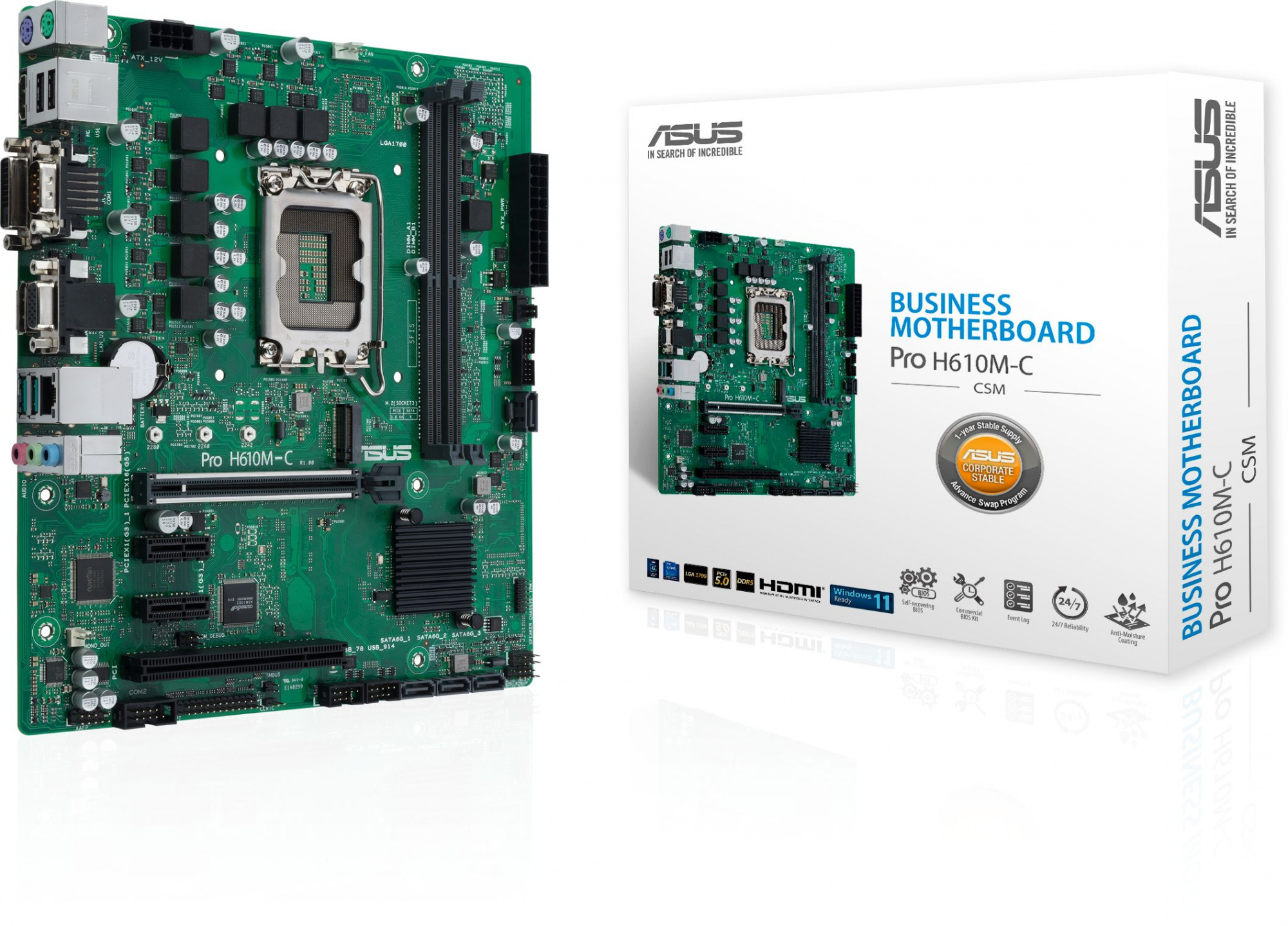 Материнская плата Asus PRO H610M-C-CSM Soc-1700 Intel H610 2xDDR5 mATX AC`97 8ch(7.1) GbLAN+VGA+DVI+HDMI+DP
