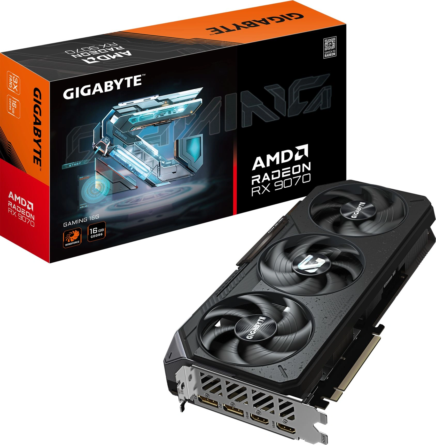 Видеокарта Gigabyte PCI-E 5.0 GV-R9070GAMING-16GD 1.0 AMD Radeon RX 9070 16Gb 256bit GDDR6 2520/20000 HDMIx2 DPx2 HDCP Ret