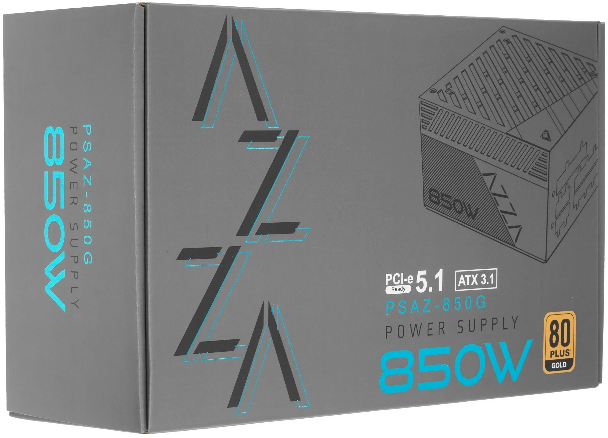 Блок питания Azza ATX 850W PSAZ-850G Gen.5 80+ gold (20+4pin) APFC 120mm fan 6xSATA Cab Manag RTL