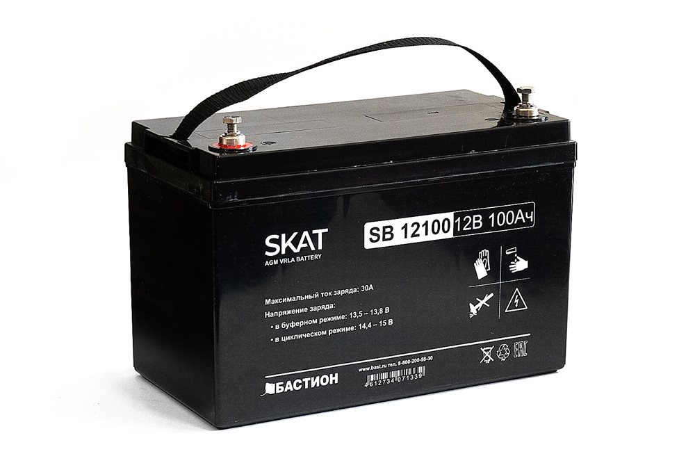 2542 SKAT SB 12100 АКБ свинцово-кислотная тип AGM 12V 100Ач Iзар.30А, клеммы под болт М6