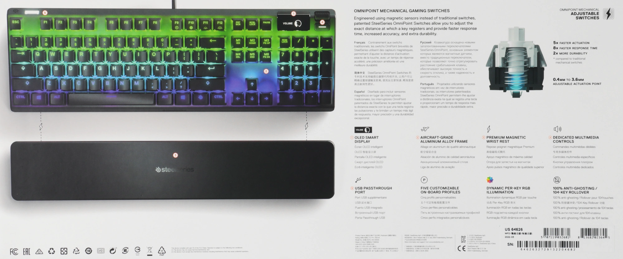 Клавиатура Steelseries Apex Pro механическая черный USB for gamer LED (подставка для запястий) (64626)