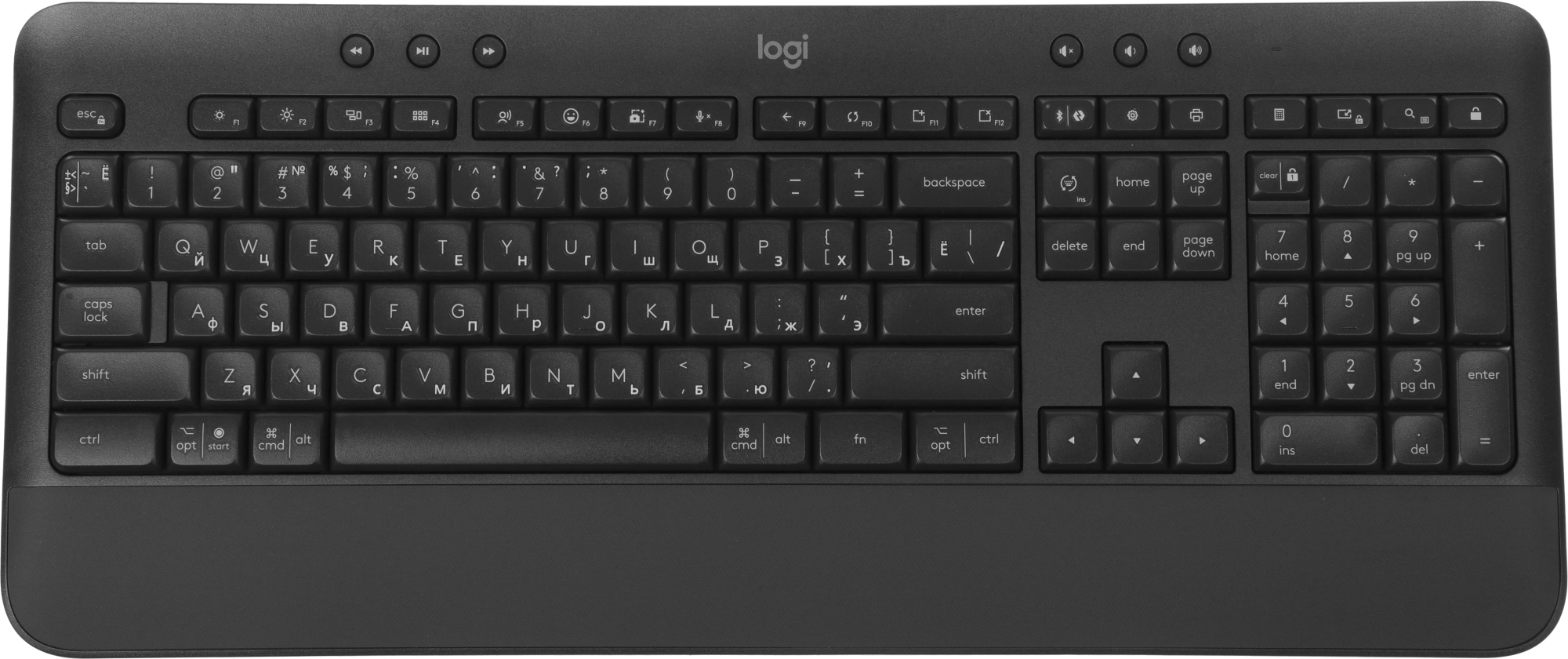 Клавиатура Logitech K650 черный USB беспроводная BT/Radio Multimedia (подставка для запястий) (920-010954)