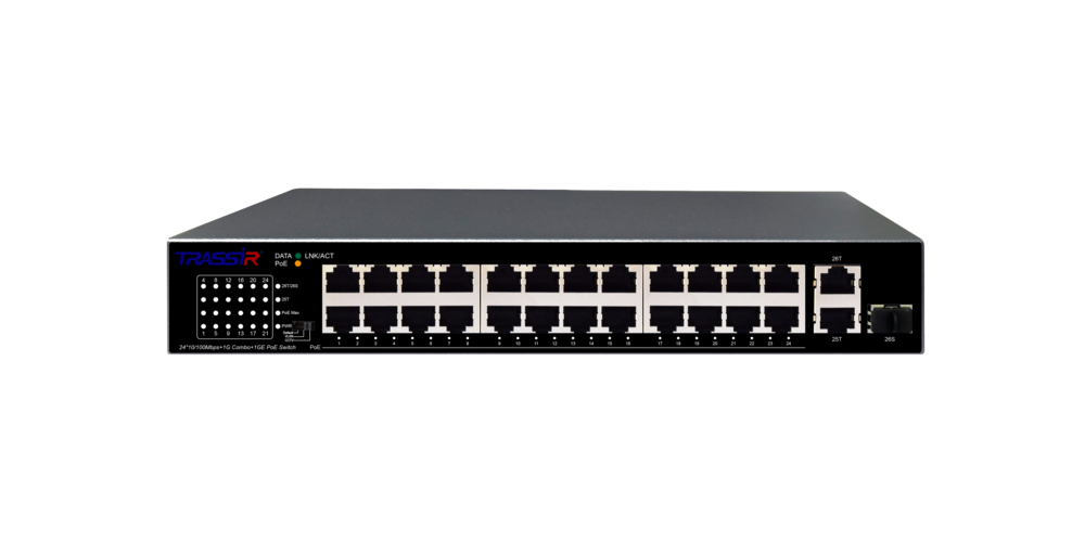 TR-NS1126-225-24PoE (D) - Неуправляемый коммутатор TRASSIR с 24 PoE портами (24*10/100 Mbps PoE Ports, 1Combo * 10/100/1000, 1* 10/100/1000 RJ45).