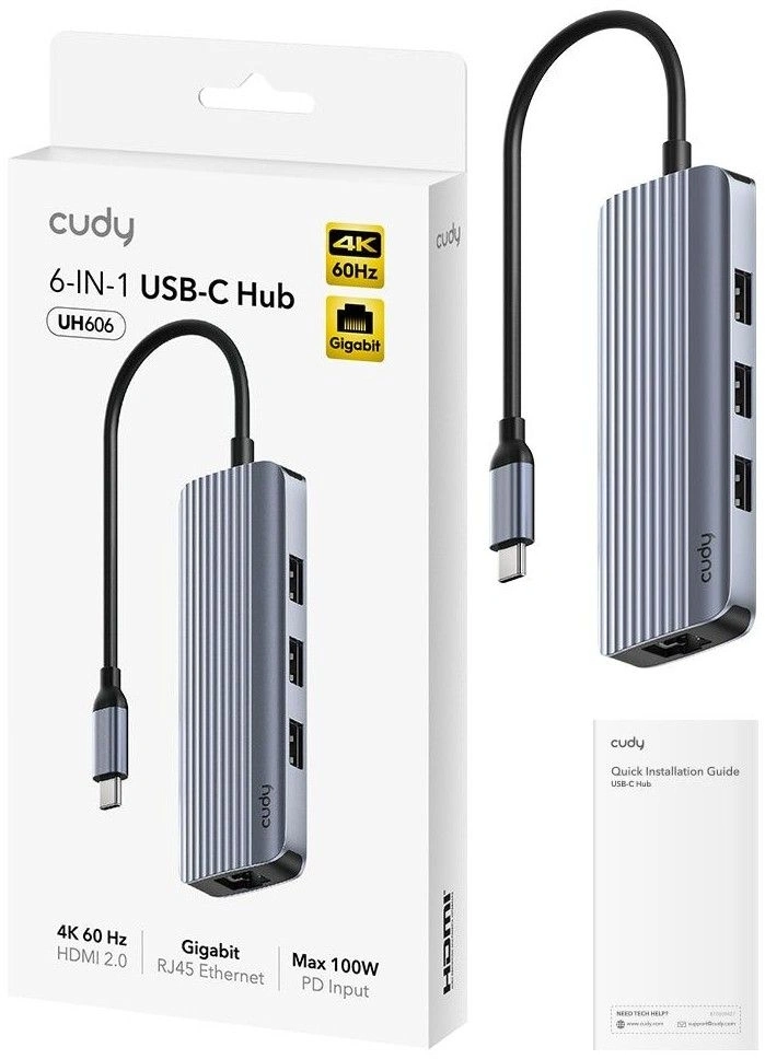 Разветвитель USB-C Cudy UH606 3порт. серебристый