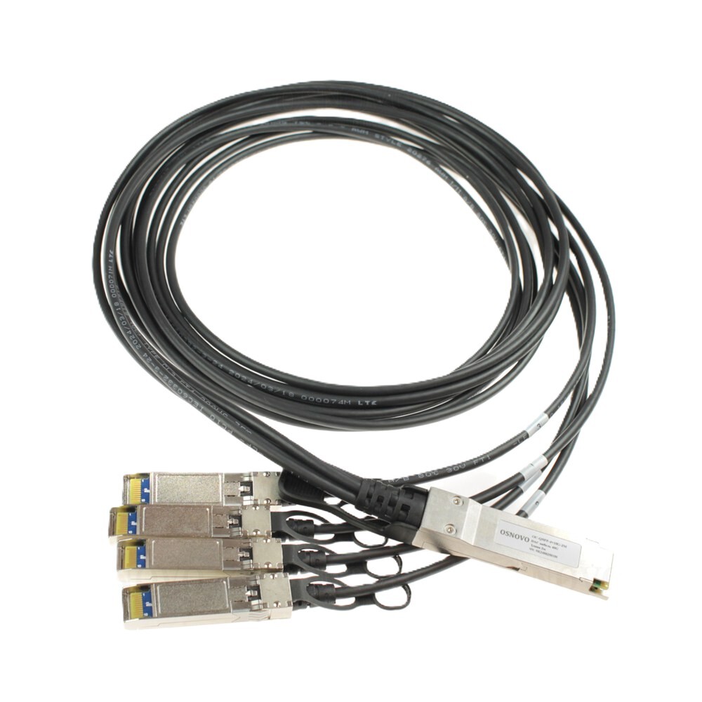 OC-QSFP-4x10G-2M - Объединительный DAC кабель QSFP+ 40G для 4х10G, OSNOVO. Скорость: 40 Гбит/c. Тип разъема: QSFP+/SFP+. Длина кабеля 2м. Размеры коннектора (ШхВхГ): 11x9x101мм. Рабочая температура: 0…+70°С.