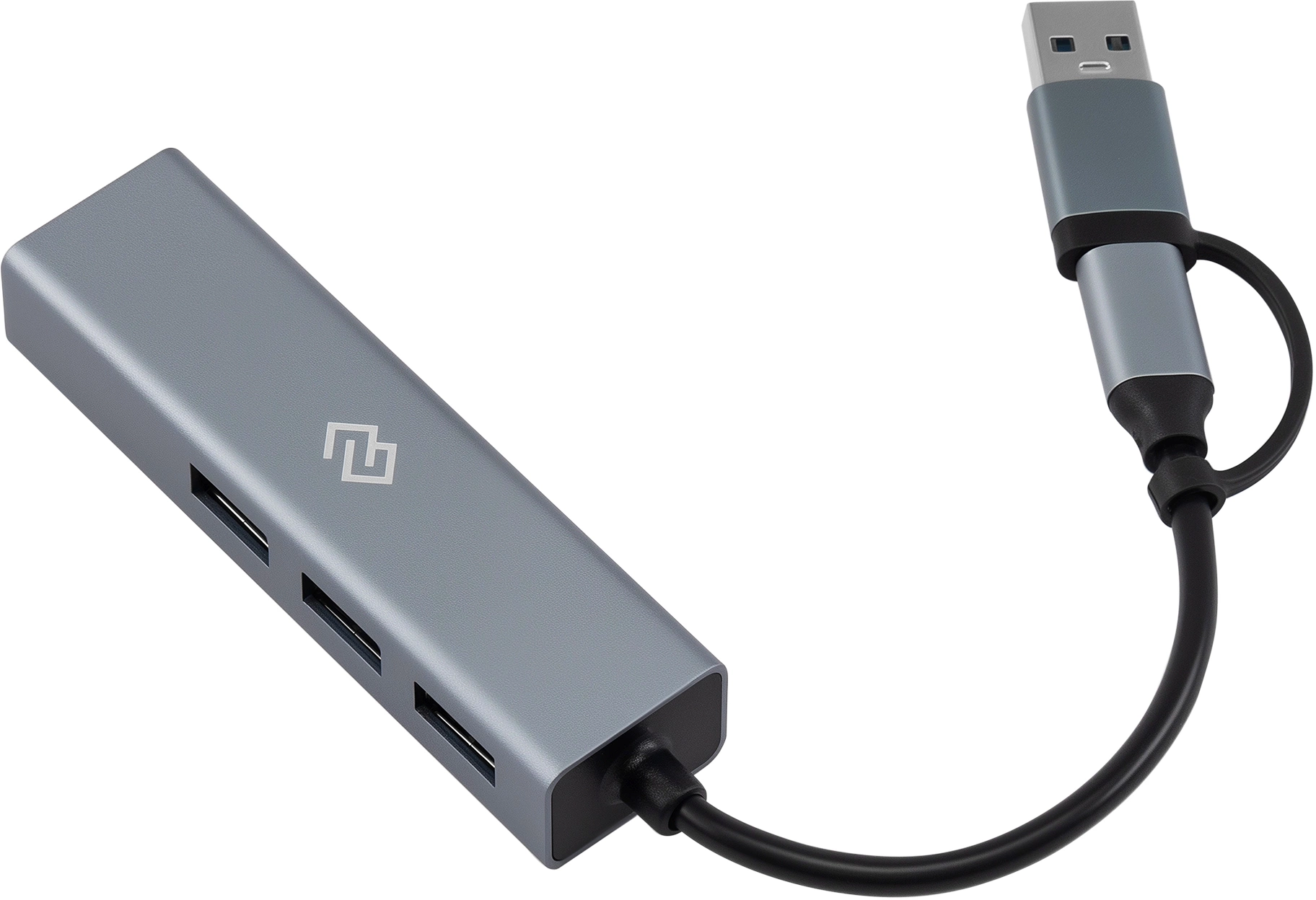 Разветвитель USB-C + USB-A Digma DHUB-LAN-4port 4порт. серебристый