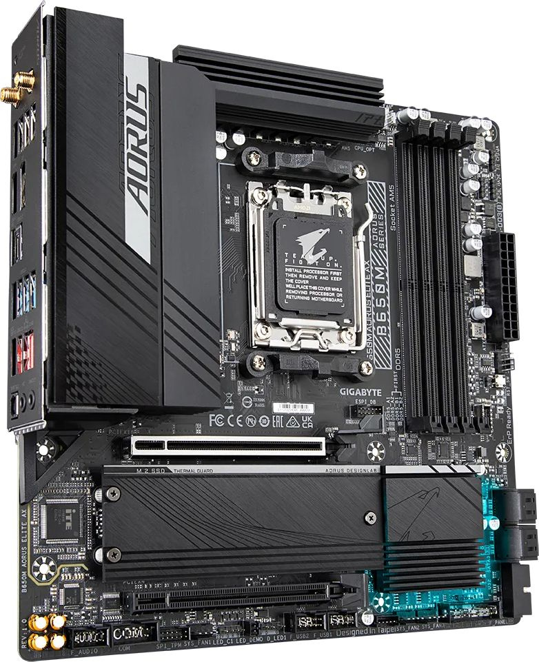Материнская плата Gigabyte B650M AORUS ELITE AX Socket AM5 AMD B650 4xDDR5 mATX AC`97 8ch(7.1) 2.5Gg RAID+HDMI+DP