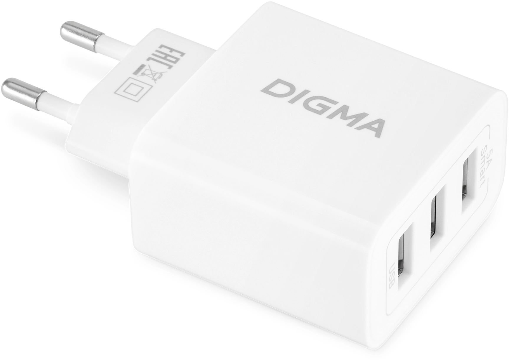 Сетевое зар./устр. Digma DGWC-3U-5A-WG 30W 3A (PD+QC) 3xUSB универсальное белый