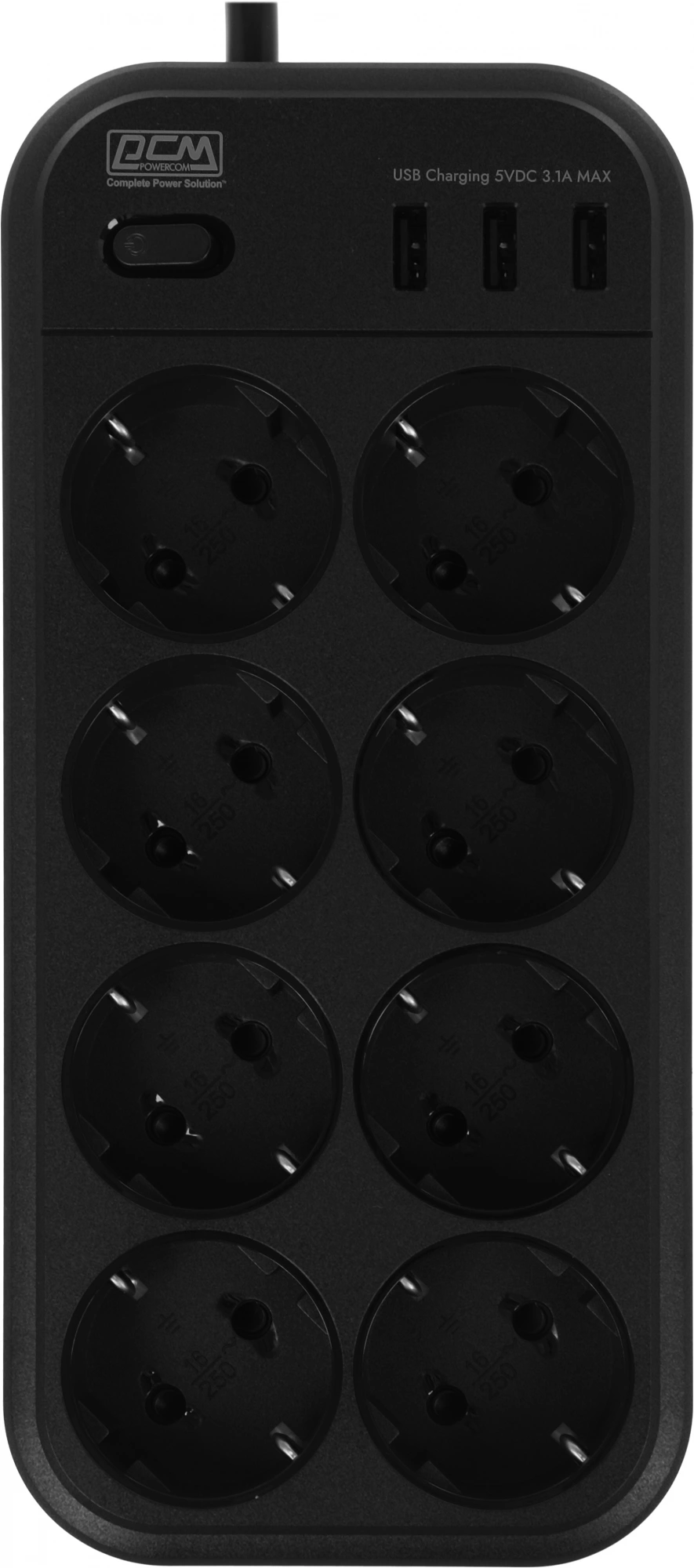 Сетевой фильтр Powercom SP-08 USB03AB 3,0М 3м (8 розеток) черный (коробка)