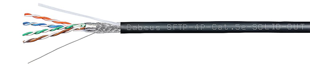 Cabeus SFTP-4P-Cat.5e-SOLID-OUT-LSZH-UV - Кабель витая пара экранированная SFTP (SF/UTP), категория 5e, 4 пары (24 AWG), одножильный, для внеш прокл LSZH-UV (305 м)