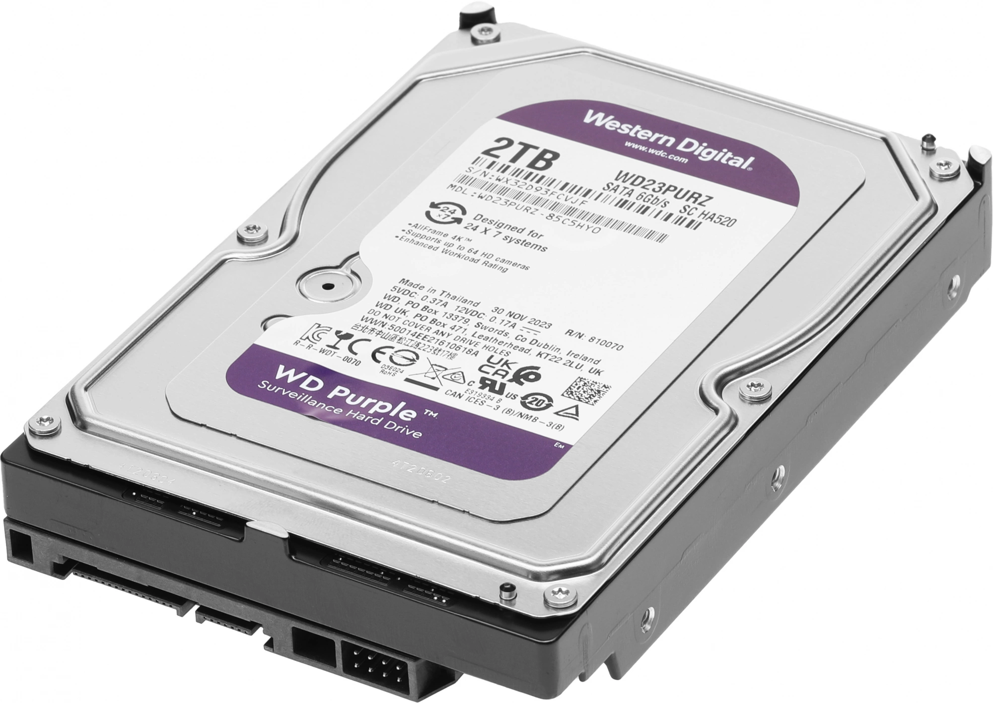 Жесткий диск WD SATA-III 2TB WD23PURZ Surveillance Purple (5400rpm) 64Mb 3.5"