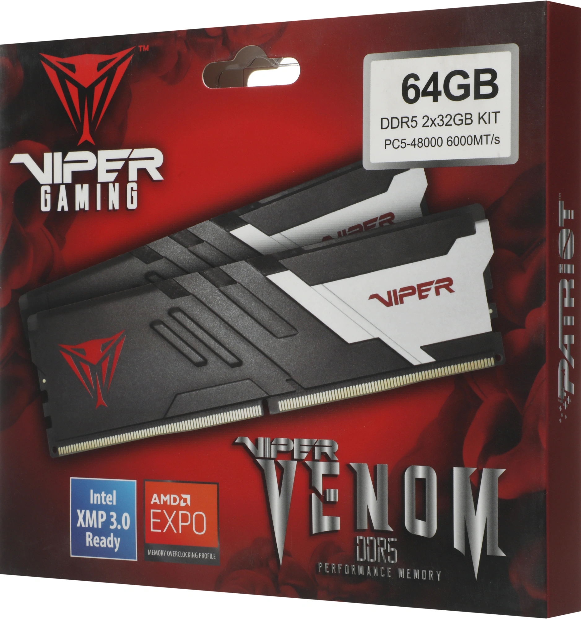 Память DDR5 2x32GB 6000MHz Patriot PVV564G600C36K Viper Venom RTL Gaming PC5-48000 CL36 DIMM 288-pin 1.35В с радиатором Ret