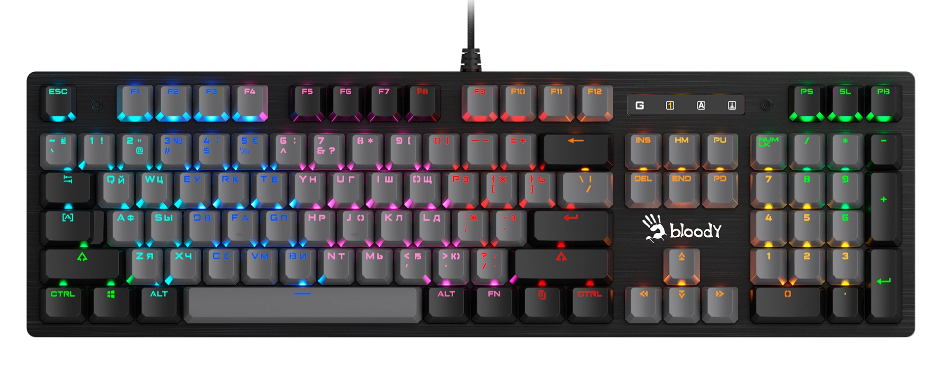Клавиатура A4Tech B828N черный/серый USB for gamer LED (B828N (GREY+BLACK)) кабель 1.8м
