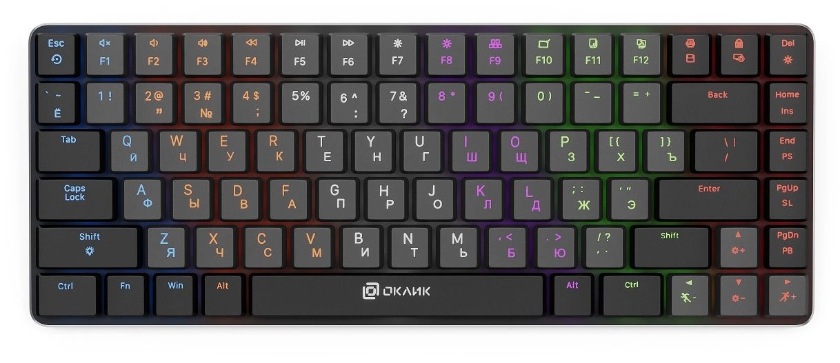 Клавиатура Оклик K615X механическая серый/серебристый USB slim Multimedia for gamer LED (1934413)