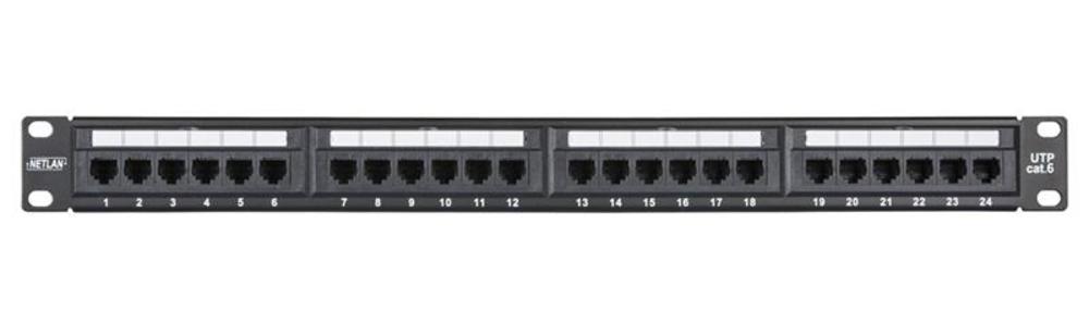 EC-URP-24-UE2 - Коммутационная панель NETLAN 19", 1U, 24 порта, Кат.6 (Класс E), 250МГц, RJ45/8P8C, 110/KRONE, T568A/B, неэкранированная, черная