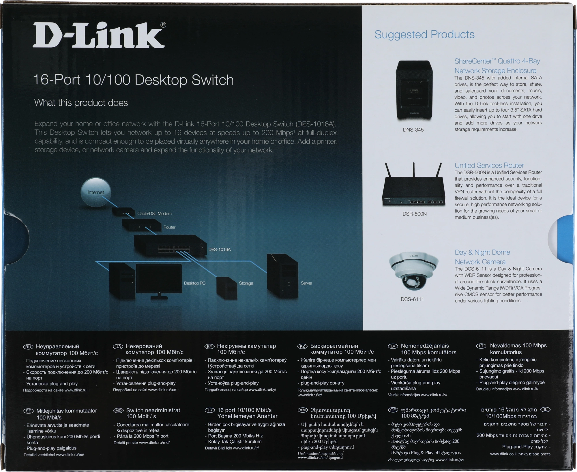 Коммутатор D-Link DES-1016A/E2A 16x100Мбит/с неуправляемый