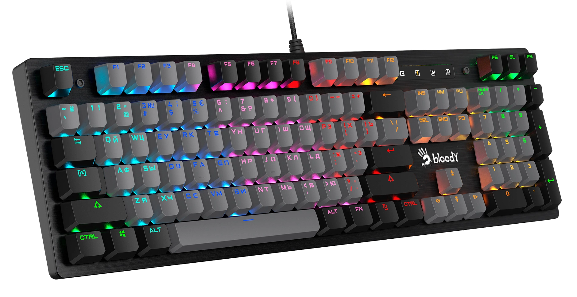 Клавиатура A4Tech B828N черный/серый USB for gamer LED (B828N (GREY+BLACK)) кабель 1.8м