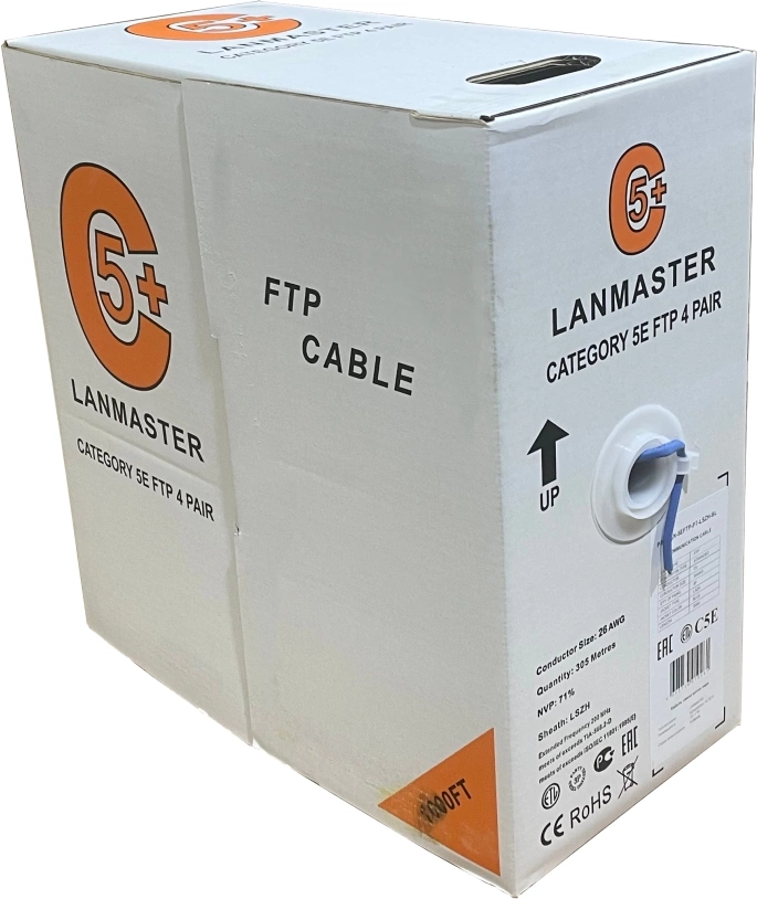 Кабель информационный Lanmaster LAN-5EUTP-PT-LSZH-GY кат.5E UTP 4 пары 24AWG LSZH внутренний 305м серый