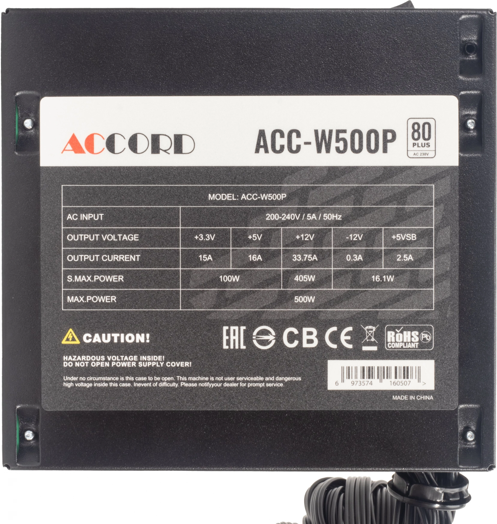 Блок питания Accord ATX 500W ACC-W500P 80+ white (20+4pin) APFC 120mm fan 6xSATA RTL