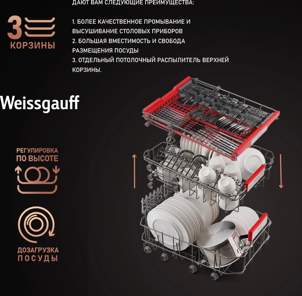 Посудомоечная машина встраив. Weissgauff BDW 4536 D Infolight узкая