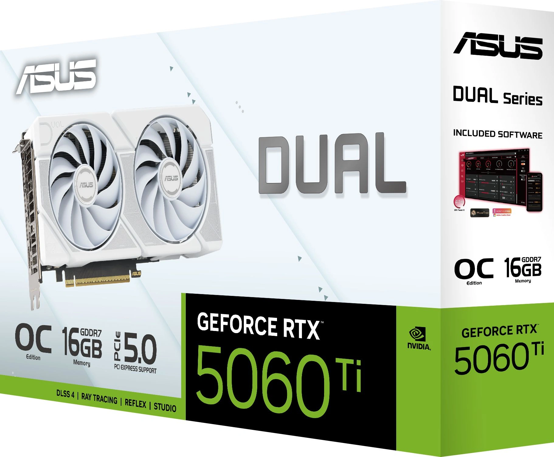 Видеокарта Asus PCI-E 5.0 DUAL-RTX5060TI-O16G-WHITE NVIDIA GeForce RTX 5060TI 16Gb 128bit GDDR7 2602/28000 HDMIx1 DPx3 HDCP Ret