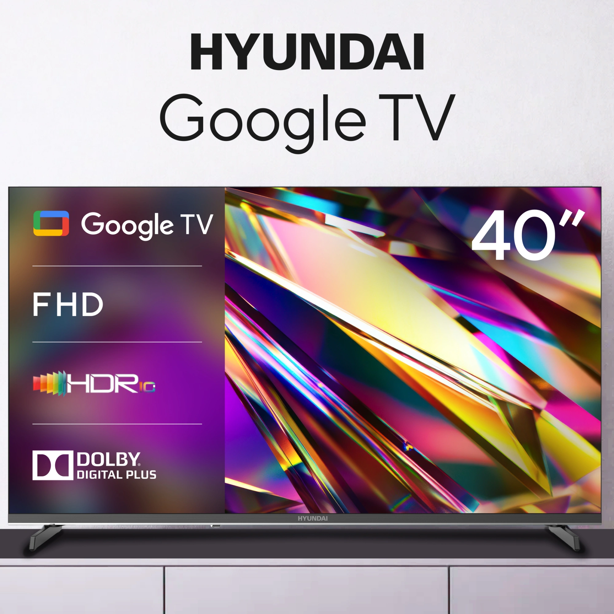 Телевизор LED Hyundai 40" H-LED40BS5011 Google TV Frameless Metal черный FULL HD 60Hz DVB-T DVB-T2 DVB-C DVB-S DVB-S2 USB WiFi Smart TV