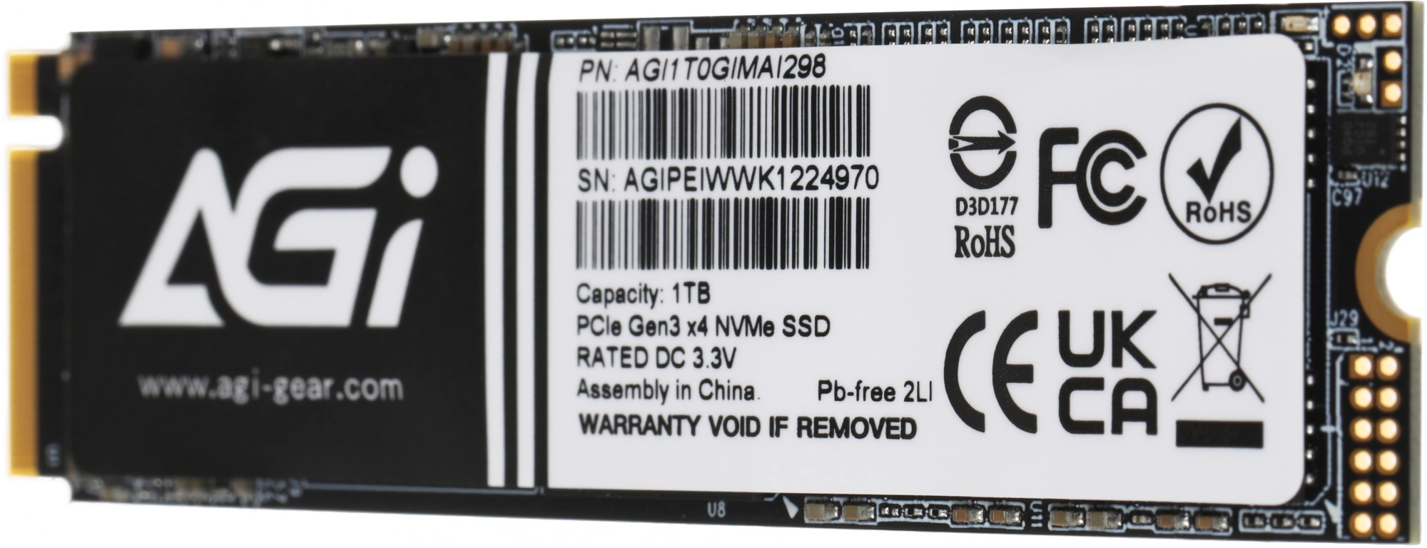 Накопитель SSD AGi PCIe 3.0 x4 1TB AGI1T0GIMAI298-CB AI298 M.2 2280
