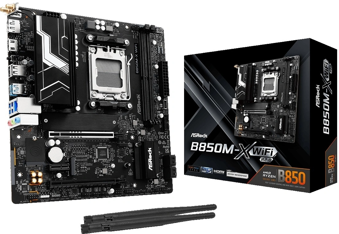 Материнская плата Asrock B850M-X WIFI R2.0 Socket AM5 AMD B850 2xDDR5 mATX AC`97 8ch(7.1) 2.5Gg RAID+HDMI+DP