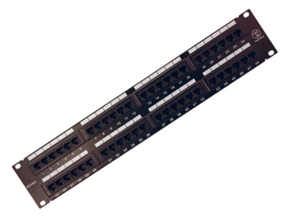 04-0022 - Rexant Патч-панель 19", 2U, 48 портов RJ-45, категория 5e, UTP неэкранированная, черная