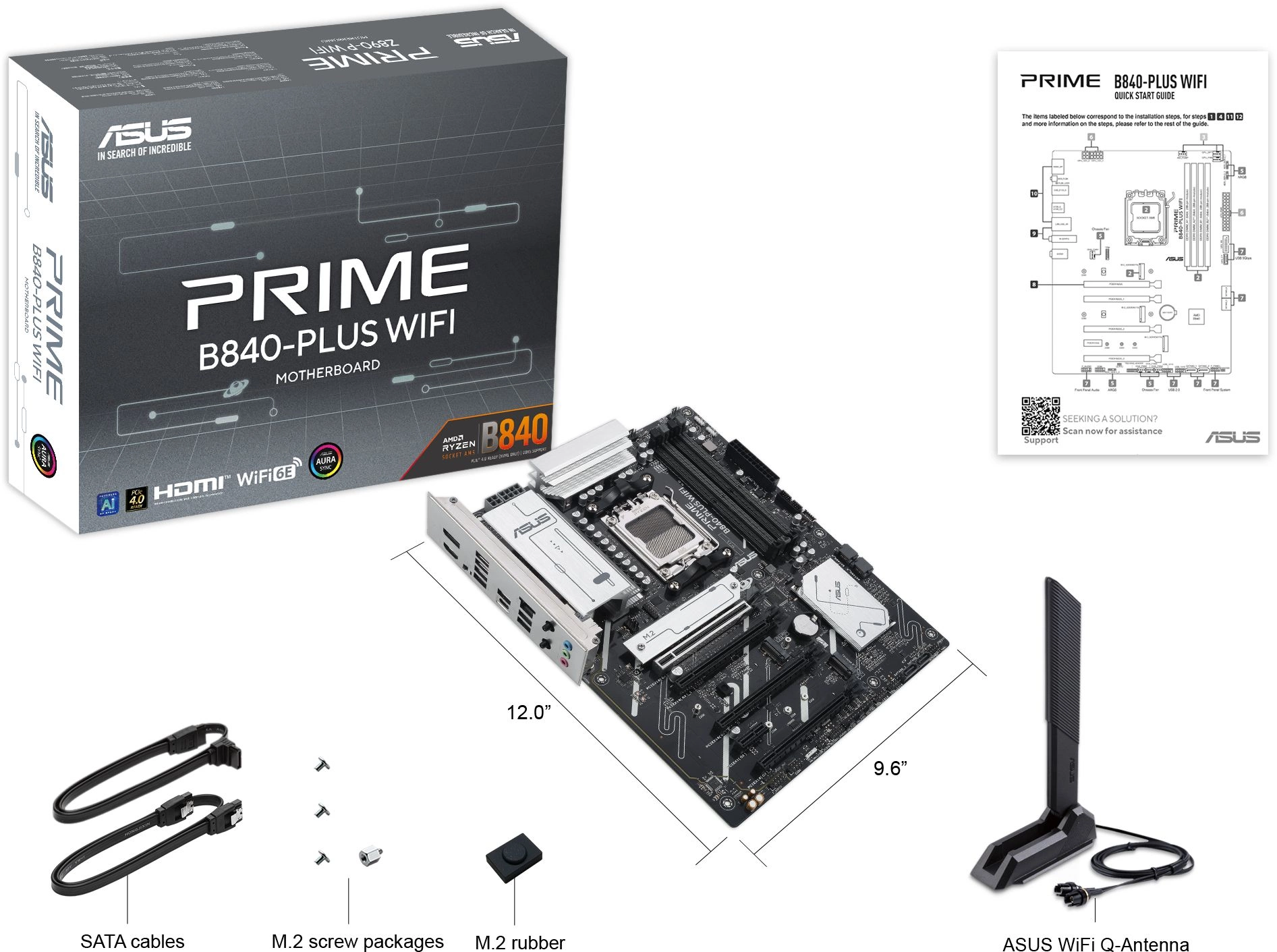Материнская плата Asus PRIME B840-PLUS WIFI Socket AM5 AMD B840 4xDDR5 ATX AC`97 8ch(7.1) 2.5Gg RAID+HDMI+DP