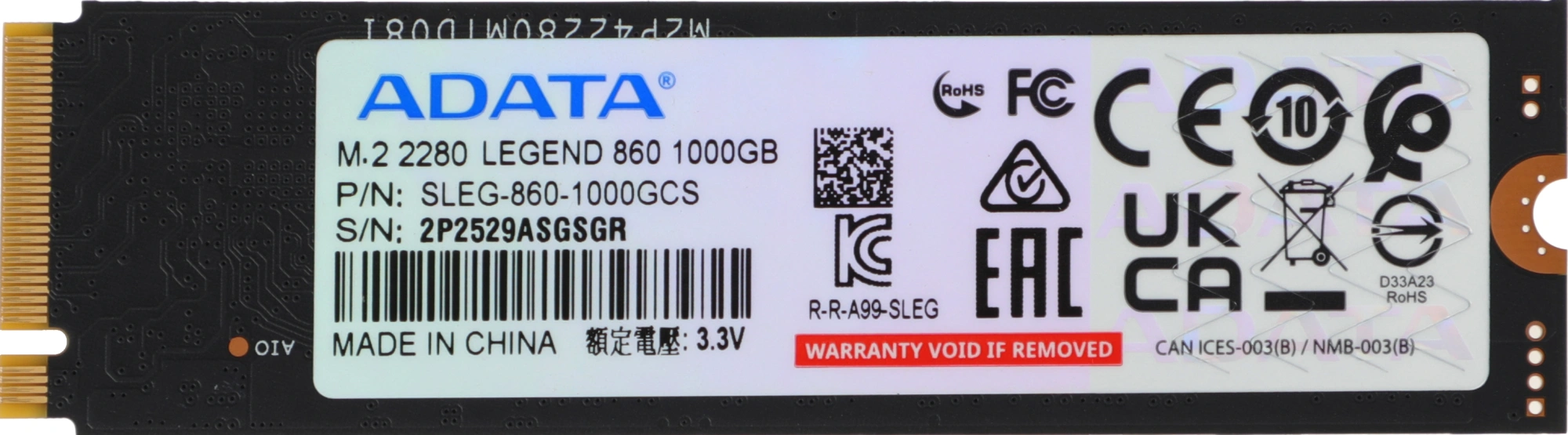 Накопитель SSD A-Data PCIe 4.0 x4 1TB SLEG-860-1000GCS Legend 860 M.2 2280
