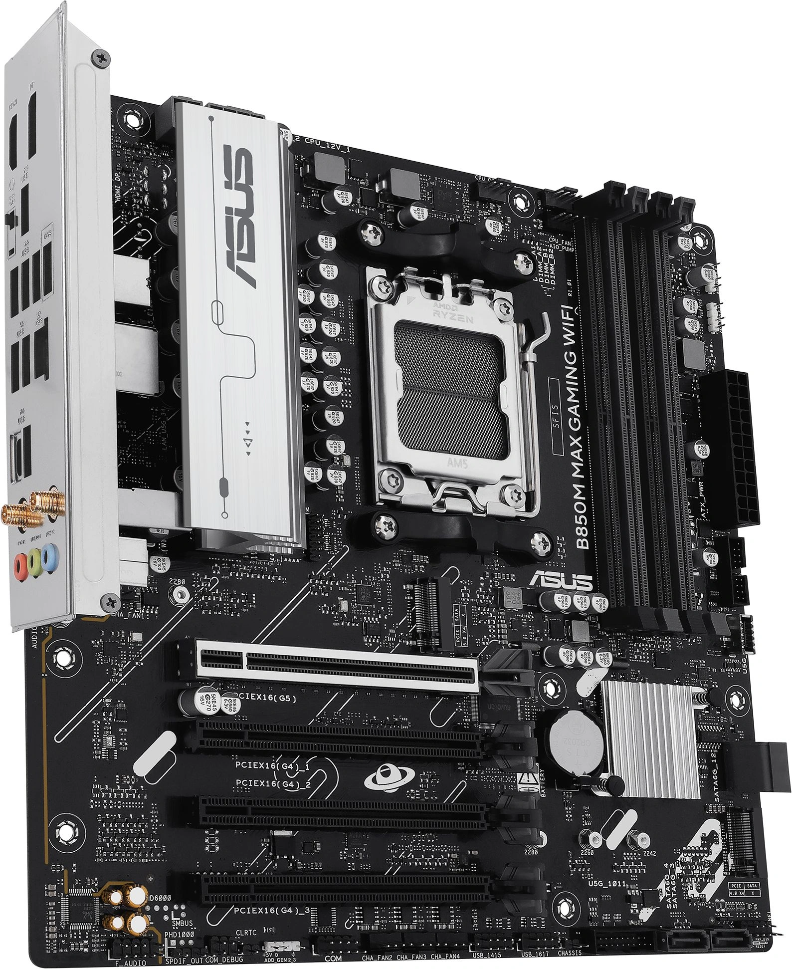 Материнская плата Asus B850M MAX GAMING WIFI Socket AM5 AMD B850 4xDDR5 mATX AC`97 8ch(7.1) GbLAN RAID+HDMI+DP