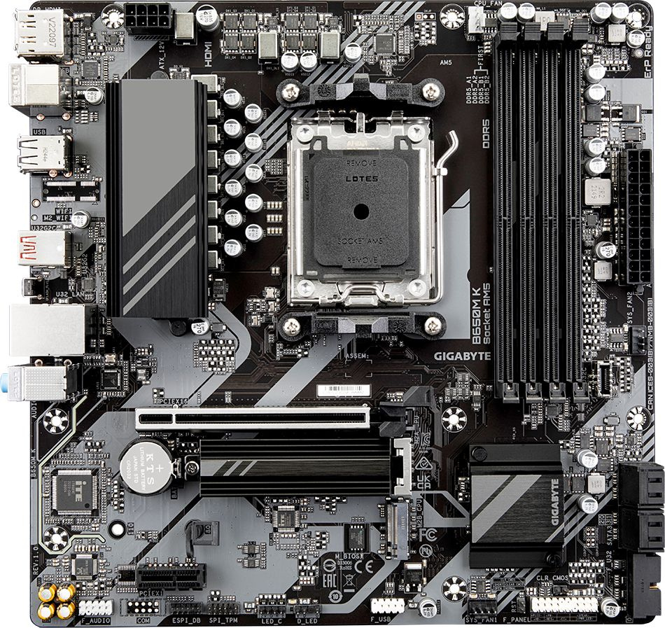 Материнская плата Gigabyte B650M K Socket AM5 AMD B650 4xDDR5 mATX AC`97 8ch(7.1) 2.5Gg RAID+HDMI