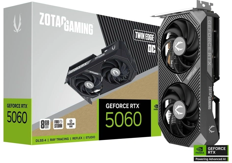 Видеокарта Zotac PCI-E 5.0 RTX 5060 TWIN EDGE OC NVIDIA GeForce RTX 5060 8Gb 128bit GDDR7 2527/28000 HDMIx1 DPx3 HDCP Ret
