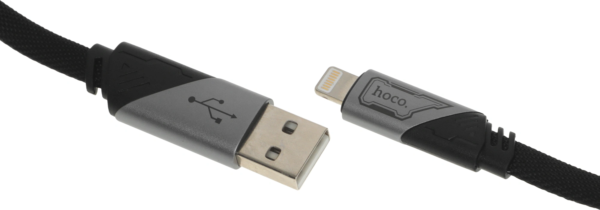 Кабель Hoco U119 Machine iP USB (m)-Lightning (m) 1.2м черный коробка плоский