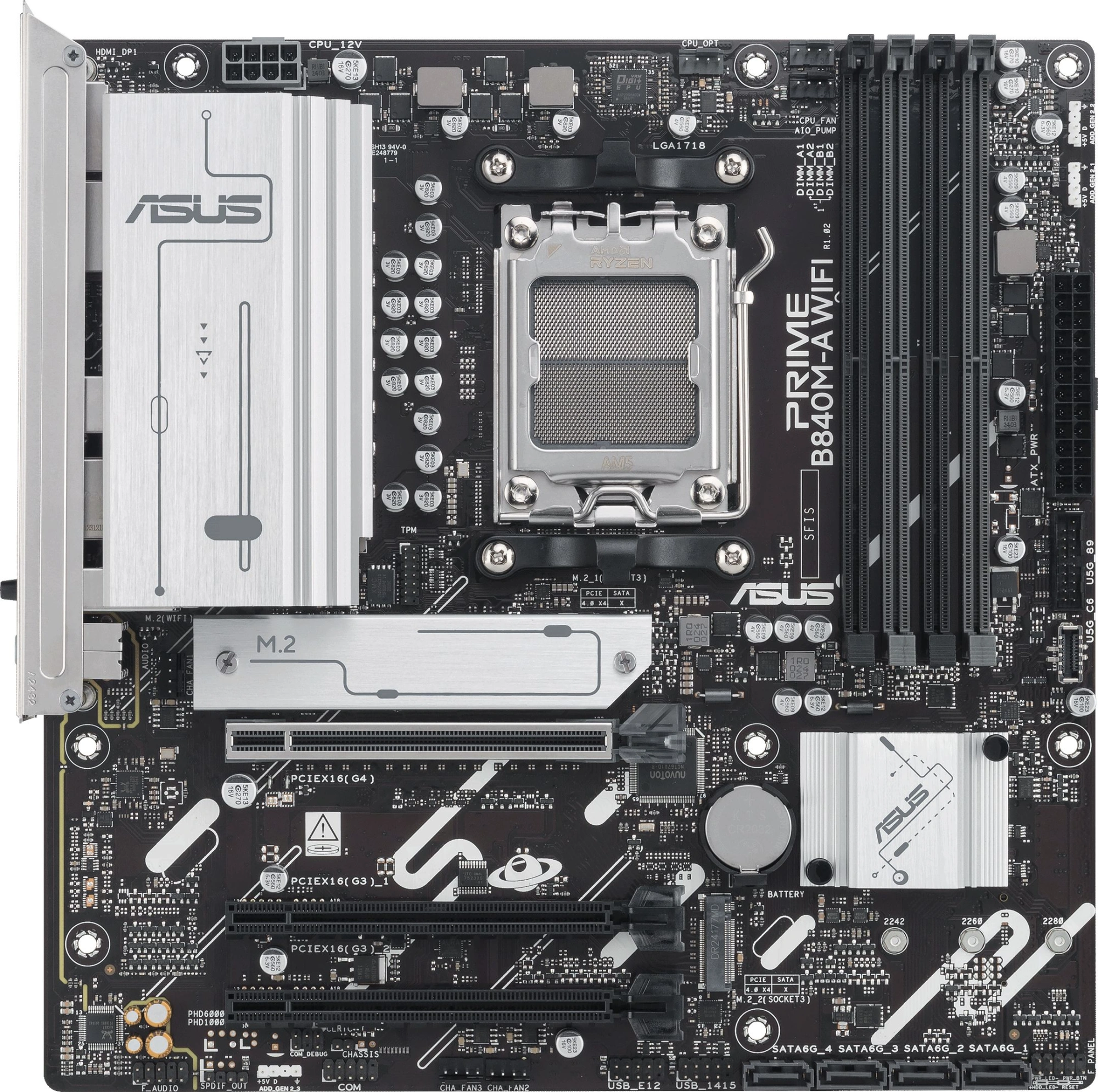 Материнская плата Asus PRIME B840M-A WIFI Socket AM5 AMD B840 4xDDR5 mATX AC`97 8ch(7.1) 2.5Gg RAID+HDMI+DP