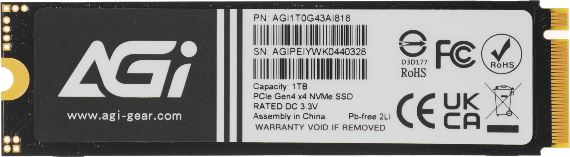 Накопитель SSD AGi PCIe 4.0 x4 1TB AGI1T0G43AI818-CB M.2 2280