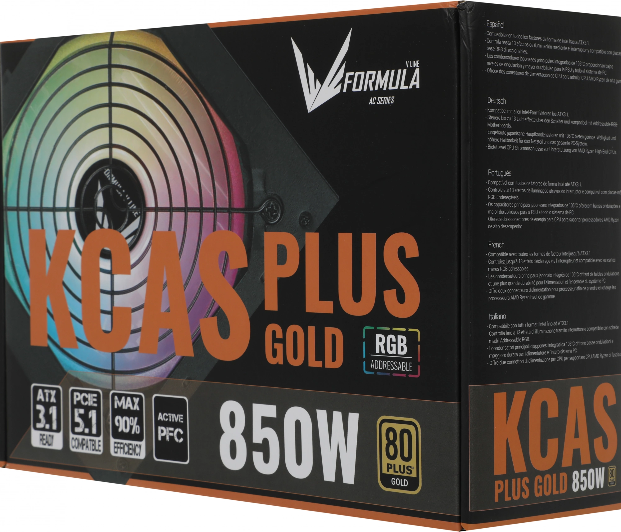Блок питания Formula ATX 850W AC KCAS PLUS GOLD 80+ gold (20+4pin) APFC 120mm fan color LED 8xSATA RTL