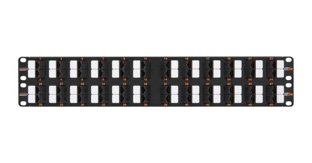 NMC-RP48UD2-AN-2U-BK - Коммутационная панель NIKOMAX 19", 2U, 48 угловых портов, Кат.5e (Класс D), 100МГц, RJ45/8P8C, 110/KRONE, T568A/B, неэкранированная, с органайзером, черная - гарантия: 5 лет расширенная / 25 лет системная