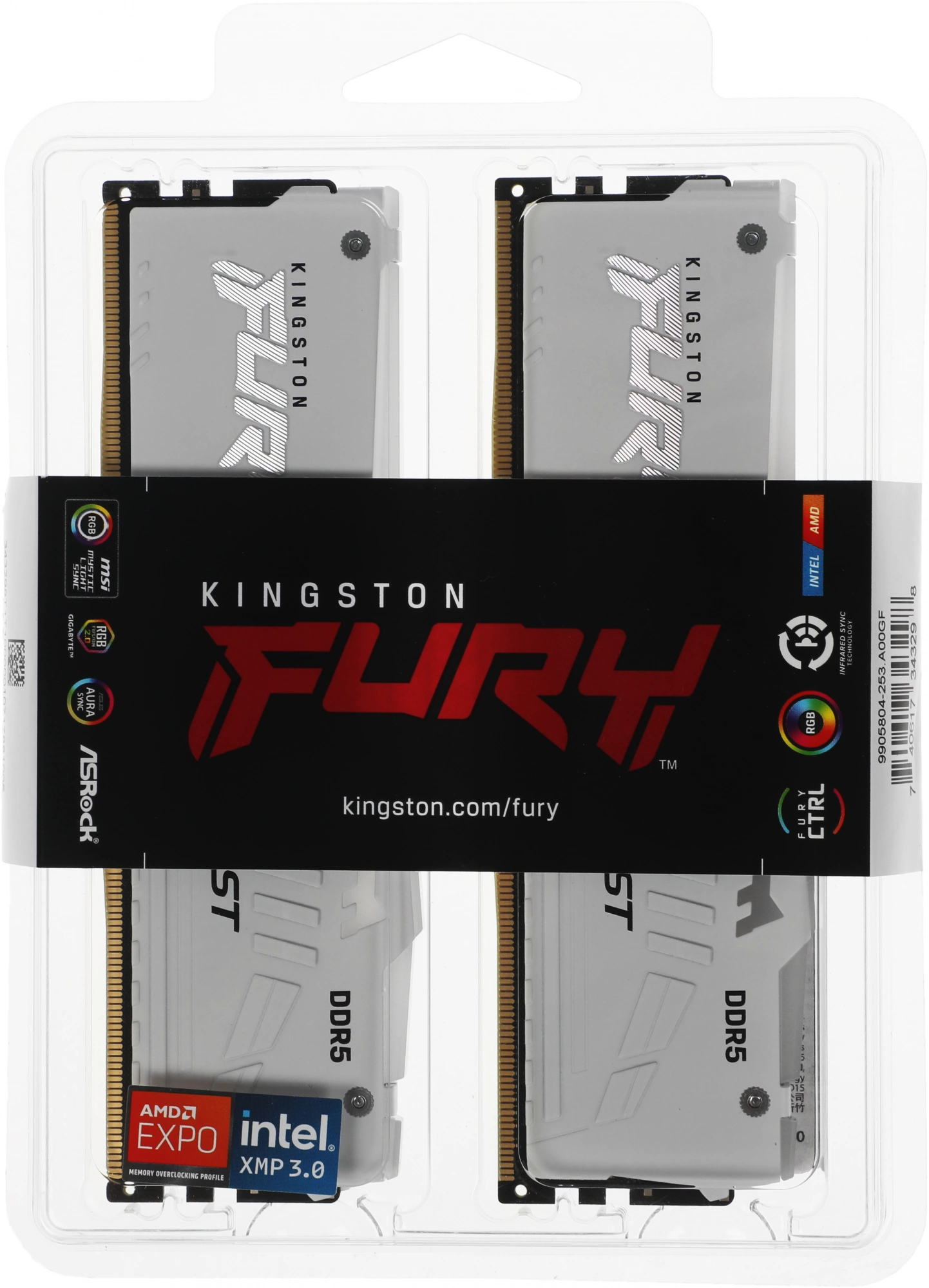 Память DDR5 2x32GB 6000MHz Kingston KF560C30BWEAK2-64 Fury Beast RGB RTL Gaming PC5-48000 CL30 DIMM 288-pin 1.4В kit single rank с радиатором Ret