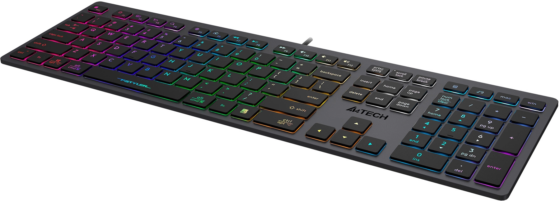 Клавиатура A4Tech FX60H серый USB slim LED (FX60H GREY/NEON) кабель 1.5м