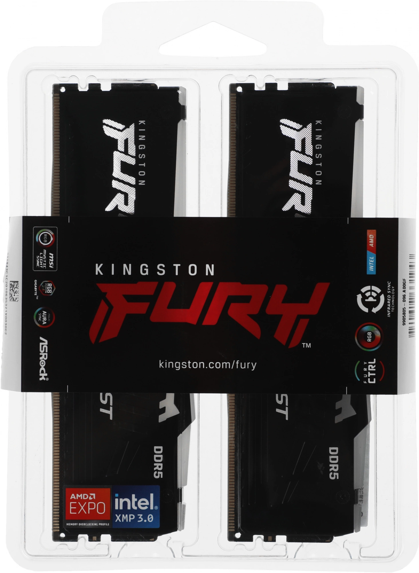Память DDR5 2x8GB 5600MHz Kingston KF556C36BBEAK2-16 Fury Beast Black RGB RTL Gaming PC5-44800 CL36 DIMM 288-pin 1.25В kit single rank с радиатором Ret