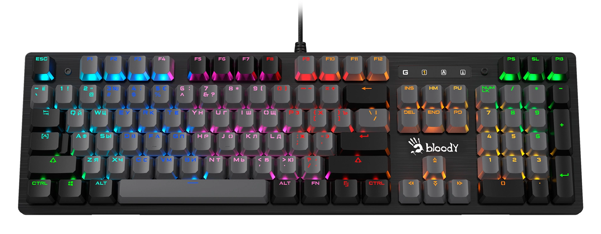 Клавиатура A4Tech B828N черный/серый USB for gamer LED (B828N (GREY+BLACK)) кабель 1.8м