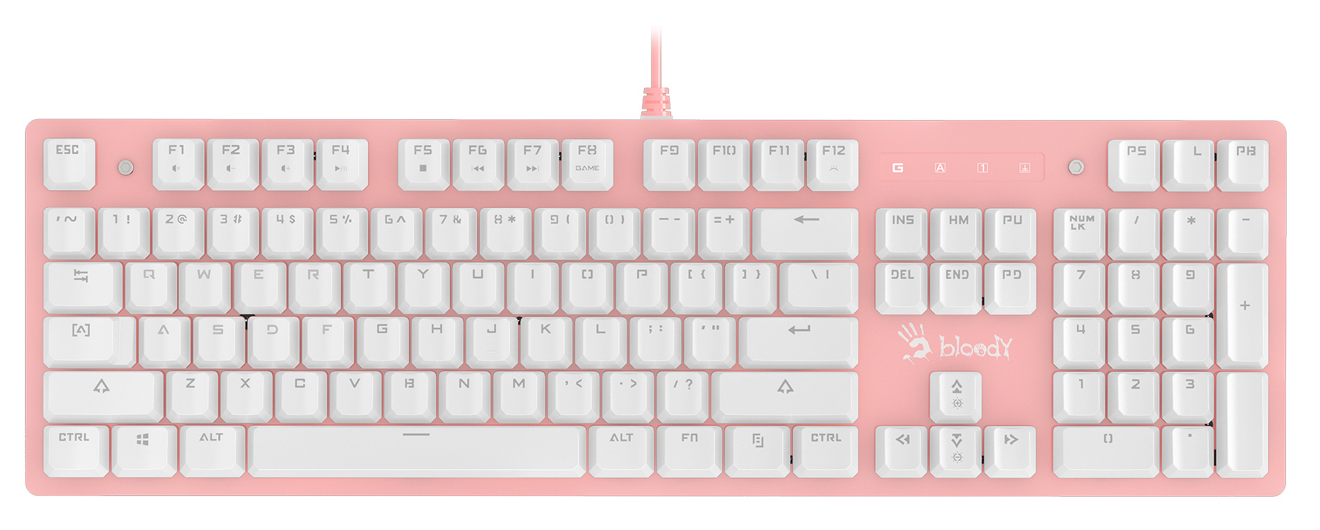 Клавиатура A4Tech B800 Dual Color механическая белый/белый USB for gamer LED (B800 PINK) кабель 1.8м